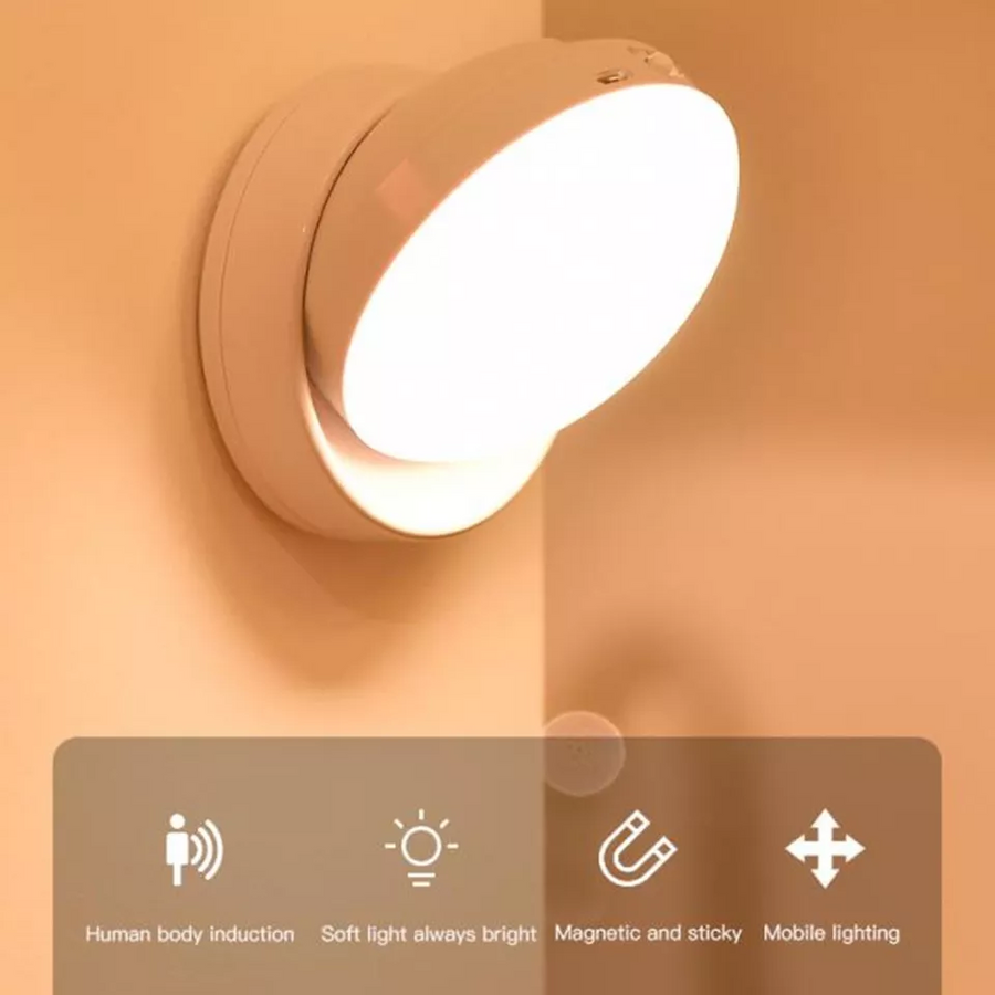 LumaGlow - Contemporary Motion Sensor Light with 360° Rotation and Rechargeable Design