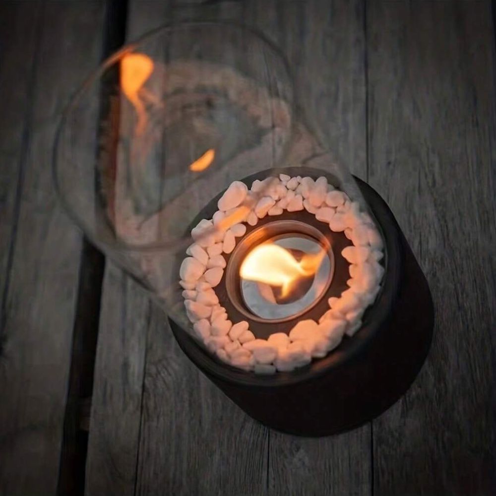 FlameAura - Elegant Cylindrical Bioethanol Fireplace with Modern Glass & Stone Design