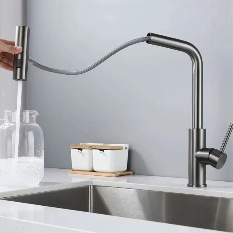 FlexiFlow –Sleek Pull-Down Kitchen Faucet with a Modern L-Shaped Design